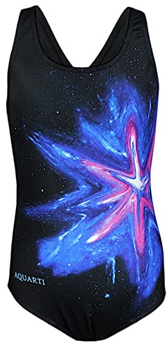 Aquarti Mädchen Badeanzug, Bunter Fleck Rosa Blau/Schwarz, 146
