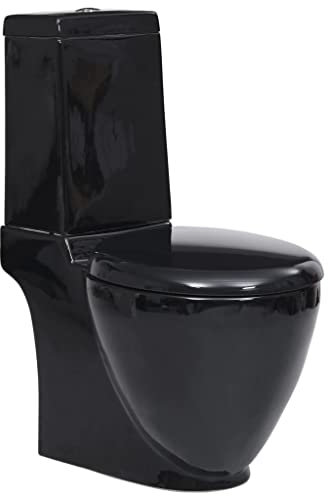Hommdiy Stand WC Bodenstehend Keramik Soft Close Sitz Spülkasten Toilette Ecke Schwarz