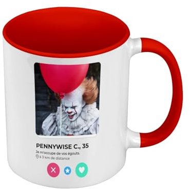 Tasse Farbe Premium Qualität rot – Pennywise Netzwerk Social Network Horror Clown trifft Liebe – Tasse mit Henkel und farbigem Innenraum