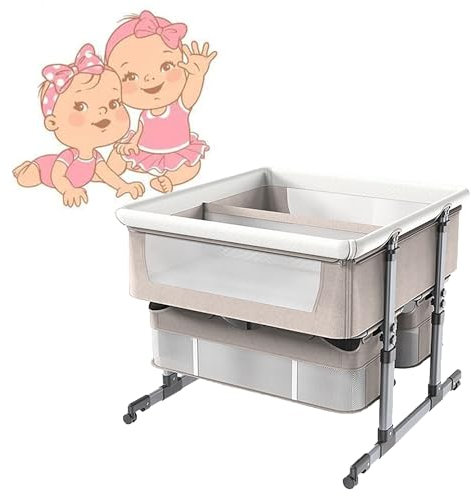3-in-1 Babywiege, Stubenwagen für Zwillinge, Beistellbett, Babybett, Nachtbett für Babys, Babybett, Nachtbett, höhenverstellbares, 6 verstellbare Höhen,tragbares Kinderbett mit Aufbewahrungskorb ( Col