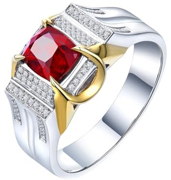 Ring Männer 61, Herren Ring Rubin 18 Karat Weißgold Lab Rubin 0.95CT Rot Ovalschliff VVS mit Diamant Natur Weiß Npassbar für Valentinstag