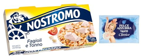 20er-Pack Nostromo Tonno e Fagioli Fertiggericht mit Thunfisch und Bohnen,2x150g + 1er-Pack Kostenlos Felce Azzurra Talkumpuder, 100g-Beutel