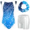Gogokids - Set da ginnastica in 3 pezzi, con scollo a Y, senza maniche, con pantaloncini e fascia, con motivo a blocchi di colore blu e viola, 3-12 anni, 120(110-120 cm,6-7Y)