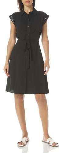 DKNY Damen Casual Logo Print Cap Sleeve Dress 0, Schwarz, 42