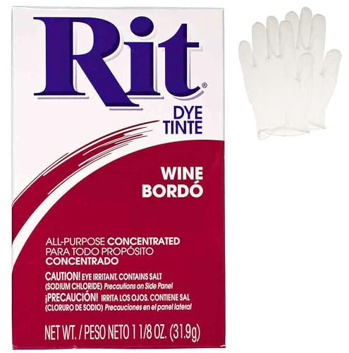 Polvo de tinte concentrado multiusos con guantes de plástico para ropa, decoración y manualidades, vino