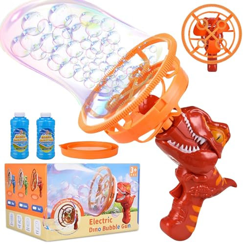 Dinosaurier Seifenblasenmaschine, Dinosaurier Seifenblasenpistole Kinder, Dinosaurier Seifenblasen Pistole mit Seifenblasen Flüssigkeit, Draußen Sommerspielzeug Geschenke für Jungen Mädchen (Rot)