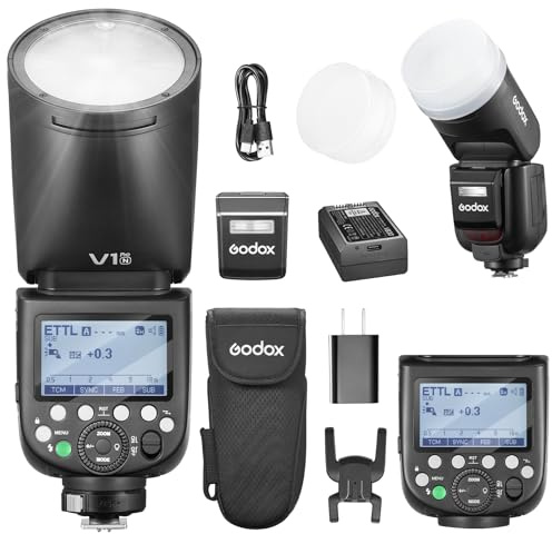 Godox V1Pro N Flash TTL Runde Kopf Kamera Speedlite 76Ws HSS 1/8000s 2980mAh Lithium Batterie LED Modellierungslampe Externe Blitz, V1-N (2024) SU-1 M/TTL-Blitzmodus für Nikon