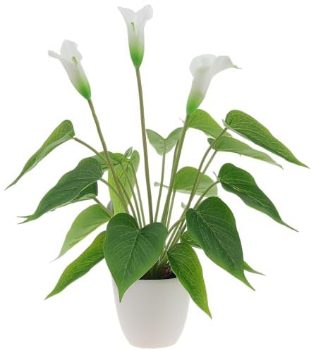 Quancru 44cm Calla Lilies Artificial Flower Realistic Fake Small Peace Lily Plant Potted Decor for Home Office Wedding Party