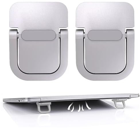 Ryaupy 2PCS Portable Keyboard Riser, Laptopständer, Selbstklebende Mini-Laptop-Ständer Unsichtbarer Computer-Tastatur-Ständer mit Anti-Rutsch-Silikon für Schreibtisch, Faltbare Laptop-Füße (Silber)