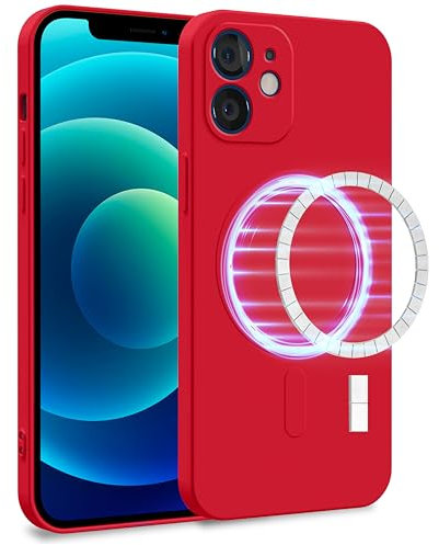 MyGadget Cover [ MagSafe ] per Apple iPhone 12 - Custodia in Silicone Morbido a Doppio Strato – Case con Protezione Fotocamera & Fodera Interna Antigraffio - Rosso