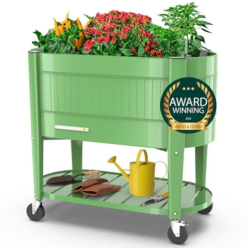 Permasteel Hochbeete für Garten oder Balkon - Blumenkügel Outdoor aus Metall - Blumentopf Gross - 101 x 51 x 94 - EnGrow™ TrueSoil™ Technologie für Gemüse, Blumen, Kräuter und Obst (Olive)