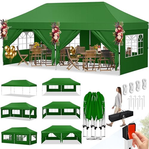 KESSER® Pavillon Faltpavillon 6x3m Festzelt mit 6 abnehmbaren Seitenwänden | Gartenzelt Höhenverstellbar & Wasserdicht + Tasche Bodenanker | Pop-Up Klicksystem UV-Schutz 50+ Partyzelt Grün