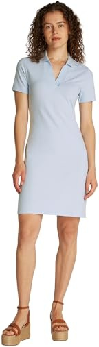 Tommy Hilfiger Damen Polokleid Slim Fit V-Neck Kurz, Blau (Breezy Blue), M