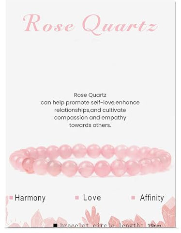 LOCCY Echtes Naturstein Armband für Damen, 4mm Perlenarmband Yoga Armband für Muttertag Geburtstag Valentinstag Geschenke für Mama Tochter Oma Enkelin Schwester (6mm-Rosenquarz)