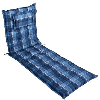 LILENO HOME Mar 1 Auflage für Rollliege und Strandliege Blau Kariert Gartenliege Auflage Polster (188 x 60 x 8 cm)