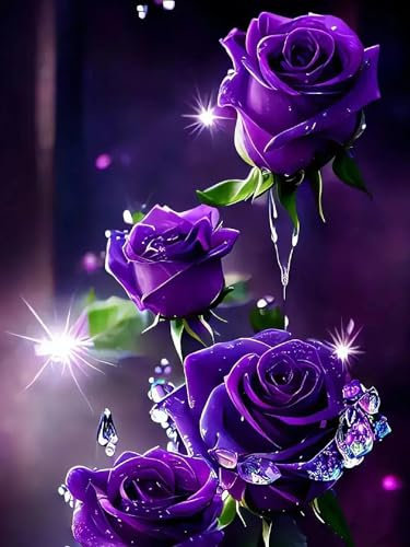 OdiuK DIY Diamant Painting Bilder, Full Drill Kreuzstich Cross Stickerei Malerei, 5D Malen Nach Zahlen Lila Rose Mosaikherstellung Diamant Painting Kits für Weihnachten Geschenk Wand Décor 30 x 40cm