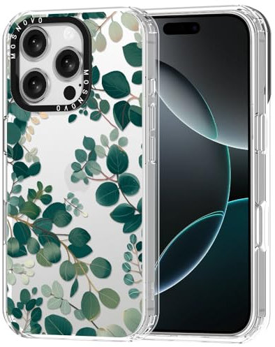 MOSNOVO Case for iPhone 16 Pro, [Buffertech 6.6ft Military-Grade Drop Protection] [Anti Peel Off Tech] Clear TPU Bumper Phone Case Cover Design - Eucalyptus