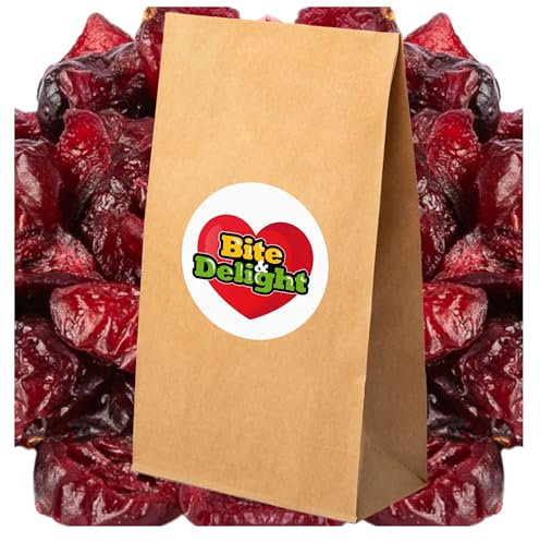 Bite & Delight 5kg Mirtilli Rossi Essiccati – Frutta Secca Fresca, Basso Contenuto di Zucchero, Aciduli, Snack Sano Perfetto per Diete Naturali e Rinfrescante