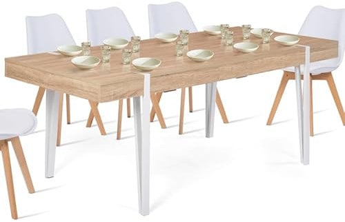 IDMarket - Table à Manger Rectangle Austria 10 Personnes Bois Pieds épingle Blanc 200 cm