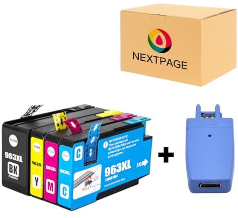 Nextpage 963XL Multipack Druckerpatronen 963 kompatibel für Hp Officejet Pro 9010 9012 9013 9014 9015 usw. (4er Pack) mit 1 Stück 963XL Chip Upgrade Gerät (Nicht kompatibel mit Druckern der e-Serie)