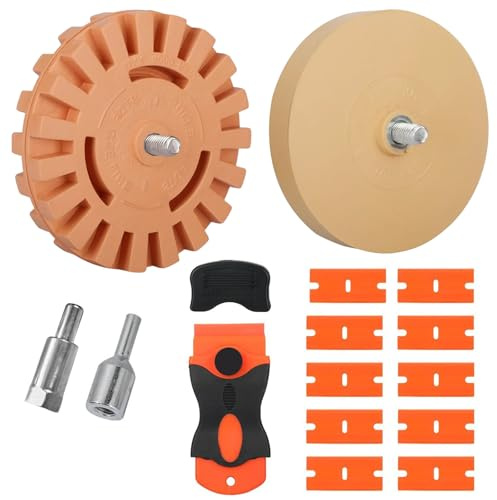 2 Stück Folienradierer (Ø 100 mm + Ø 88 mm), Radierscheiben, Radierrädern inkl. Adapter Zur Verwendung mit Akkuschraubern, Geradschleifern zum Entfernen von Alufolie und Kleberückständen an Fahrzeugen