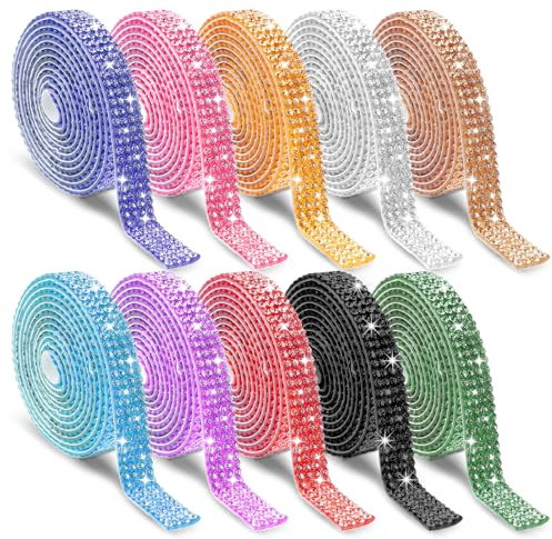 10 Rollen Glitzersteine Strassband Selbstklebend 1 Yard 4 Reihen Kristall Diamant Band Glitzerband Selbstklebend Kristall Diamantband Glitzer Rollen für DIY Handy Hochzeitsfeier Dekoration
