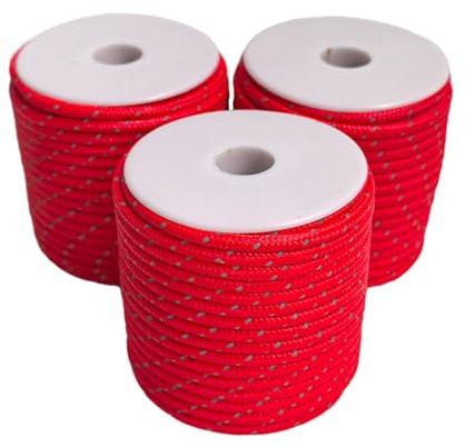 Dyneema reflektierendes Seil - 2 mm, 400 kg Bruchlast - Geeignet für Zelte, Kitesurfen und andere 20 Meter (rot, 2 mm) (rot, 4 mm)