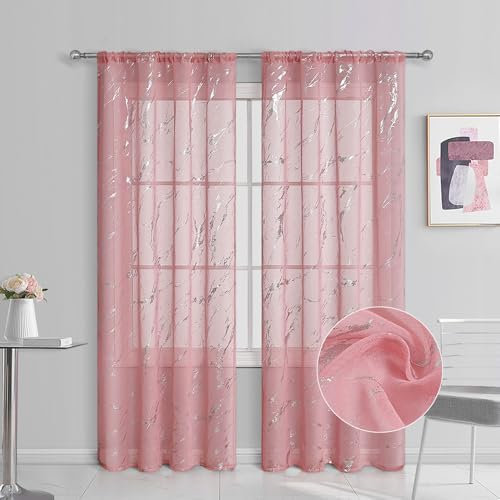 Lukery Transparent Vorhänge Wohnzimmer 2er Set, Lang Halbtransparent Gardinen Vorhänge Durchsichtig für Fenster Küche Wohnzimmer Landhaus (Rosa,132x213cm)