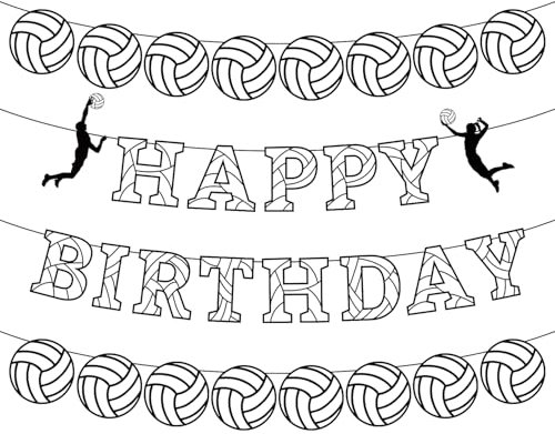 Volleyball-Banner Happy Birthday, Geburtstagsgirlande mit Volleyballthema Volleyball Partydekorationen für Partyzubehör zum Thema Sportgeburtstag