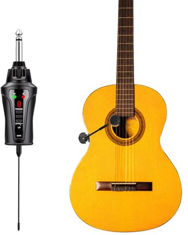 ACEMIC Microfono Wireless per Chitarra UHF, Microfono per Strumenti a Collo D'oca con Trasmettitore e Ricevitore per Chitarre Classiche, Chitarre Acustiche, Sistemi PA, Mixer Audio, Altoparlanti, AT-5