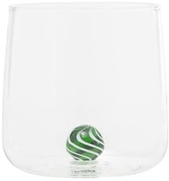 Zafferano Bilia Candy Tumbler Trinkgläser 4er Set, Gläser mit Einer Bunten Kugel Innen, Wassergläser 440 ml, Spülmaschinenfest, Grün