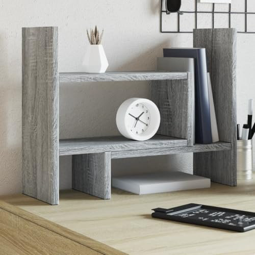 Generisch Schreibtisch-Organizer 38,5x17x39 cm, Büroregal aus Holzwerkstoff, verstellbares Ablageregal für Dokumente & Zubehör, Schreibtischregal drehbar, Grau Sonoma
