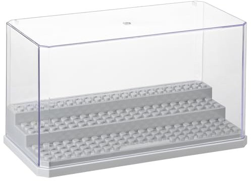 HOTUT Minifigure Display Case for Action Figures Blocks, Clear Dustproof Acrylic Brick Model Display Case Box for LEGO Minifigures Collectors, with 3 Movable Steps, Gifts for Children, Grey