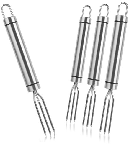 ipow 4PCS Tenedor de Maíz Tenedor Barbacoa para Patata, Pinchos para Asar Pinchos de Acero Inoxidable Pincho Reutilizable Multifuncional para Asar Maía Patata Carne, Utensilios para Barbacoa
