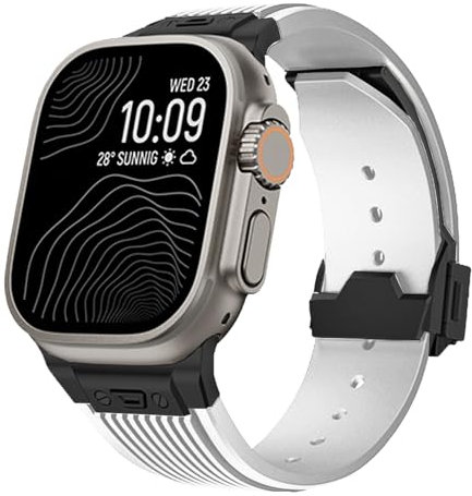 CYSUE Correa de silicona suave para Apple Watch Ultra 2 1 49mm S10 46mm Series10 9 8 7 41 45mm Banda de silicona para IWatch 6 5 4 Se 42mm 44mm Correas de reloj para hombre(B white)