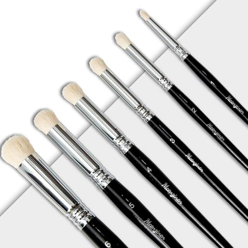 Mcenzinen 6 Pcs Exquisite Detail Paint Brush Set with Copper Tube and Special Double - Wire - Binding Process,Birch Wood Pen,Circular Grip. Suitable Oil,Watercolour,Acrylic,Digital Painting
