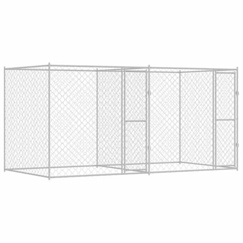 vidaXL Dog Cage Silver 400 x 200 x 200 cm Galvanised Steel, Durable, Weather-Resistant Dog Kennel, Rustic Outdoor Pet Housing, Large Breed Crate for Garden and Terrace Use