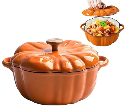 Cocotte En Fonte À La Citrouilles Avec Couvercle Et Poignée |Cocotte En Fonte Émaillée Antiadhésive De 16 Cm Avec Motif Citrouilles,Pour Halloween, Faire Sauter, Ragoût, Four, Cuisinière,rôtir,mijoter