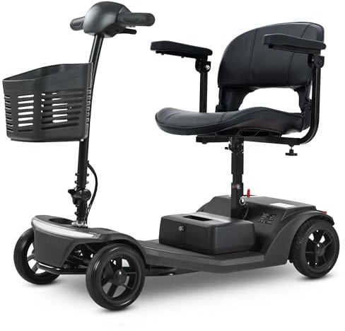 Discover Mobility Pilot 2026 Design Portable Mobility Scooter, 4mph, 136kg Weight Capacity, LED Headlight, Removable Battery (Black)