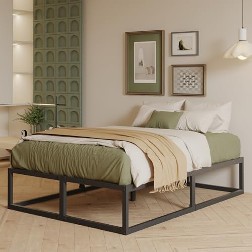 EMODA King Size Bed Frame 36cm High with Steel Slats Support, Black | 150 x 200cm Heavy Duty Metal Bed Frame King Size Solid Platform, Noise Free, Easy Assembly