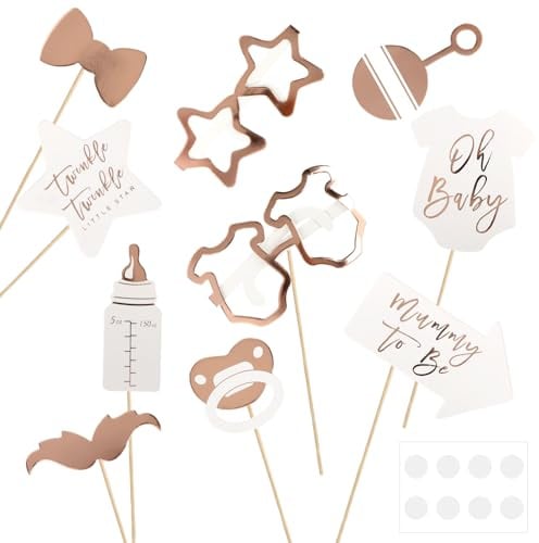 MOTIBACK 10-teiliges Babyparty-Fotoprop-Set, Babyparty-Deko Neutral mit Fotobox-Zubehör, Happy Birthday-Deko für Babyparty-Party