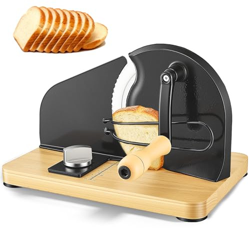 Brotschneidemaschine Manuell, Hand Brotschneidemaschine Schwarz Mit Saugnapf, Manueller Brotschneider mit Handkurbel für Selbstgebackenes, Manual Bread Slicer für Hausgemachten Sauerteig