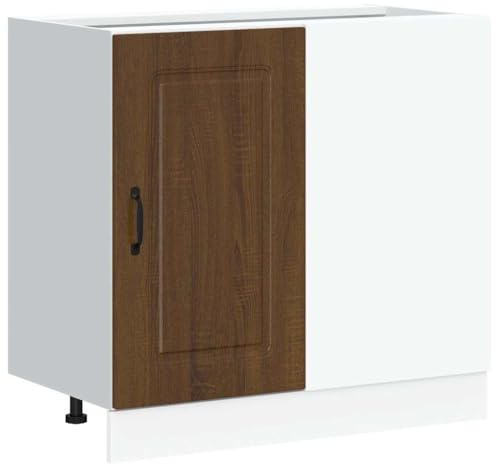 HFXHIJXQ Kalmar Meuble de cuisine 86 x 46 x 81,5 cm en bois massif aspect chêne marron, pieds réglables en hauteur, miracle de rangement pour cuisine, couloir ou toilettes d'invités