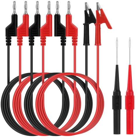 AXFEE 6Stk Messleitungen Set mit Krokodilklemmen Kabel,Multimeter Kabel Set | Messleitungen Set mit 2 BananenklemmeKabel, 2 Stück 4mm Bananenstecker auf Krokodilklemmen Testkabel und 2 Stück Prüfspitzen