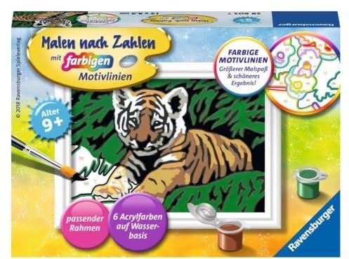Ravensburger CreArt Süßer Tiger - Malen nach Zahlen ab 9 Jahre | Malset mit Rahmen, Pinsel und Acrylfarben, Geschenk für Mädchen und Jungen