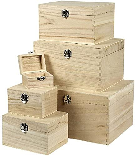 Creativ Box aus Holz, quadratisch, mit Metallverschluss, Klappdeckel 1, 6 Stück