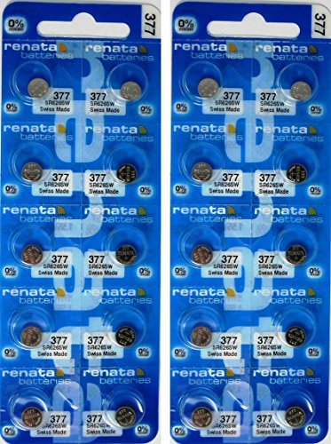 Renata 377 SR626SW Batteries - 1.55V Silver Oxide 377 Watch Battery (20 Count)