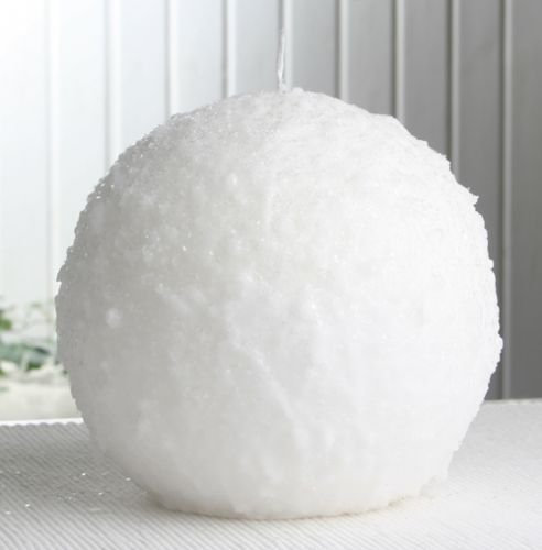 CandleCorner Weihnachtskerzen XL-Kugelkerze Schneeball, ca. 15 cm Ø, weiß mit Glitter