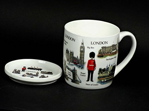 Taza de porcelana y posavasos, diseño histórico de Londres, en caja