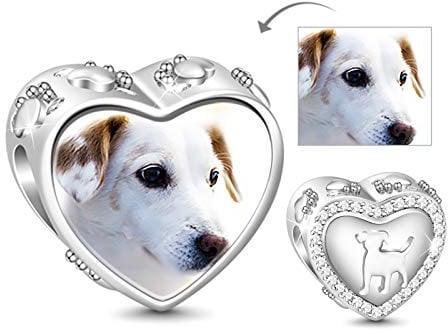 GNOCE Personalisiert Foto Charms Herz Hund S925 Charm Beads Weißer Saphir Foto Charme passendes Armband und denkwürdiges Geschenk der Halskette